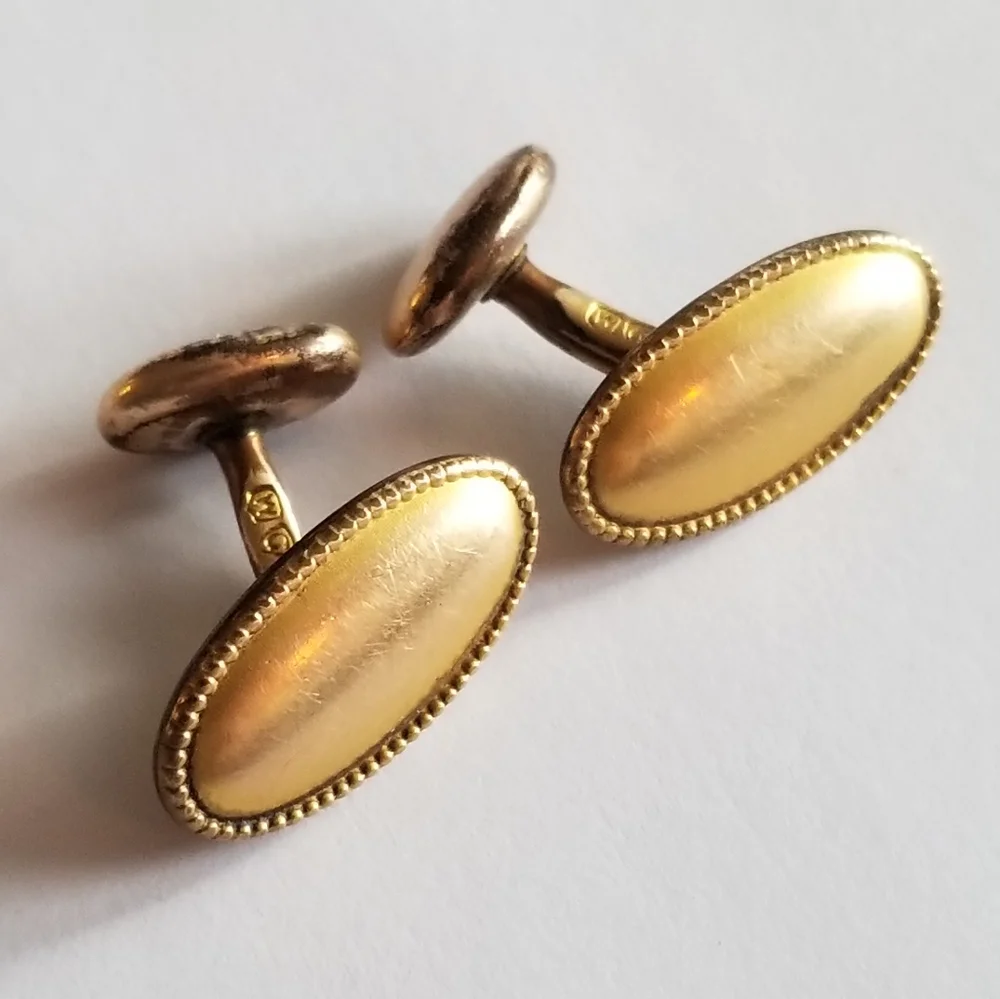 Antique cufflinks by W.G. Clark & Co gold tone Edwardian bean back WGC